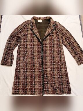 MellowDay Women's Long Tweed Style Jacket With Faux Leather Lining Sz XL